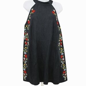 VENUS Black Embroidered Midi Halter Dress Size Large